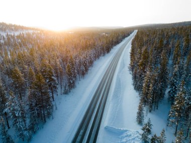 Aerial view of the road between Ivalo and Saariselka, Finland clipart