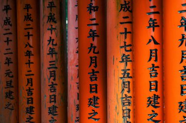 Fushimi Inari 'deki kırmızı torii kapısına yakın çekim