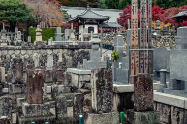 Taş mezarlı antik Japon tapınağı.