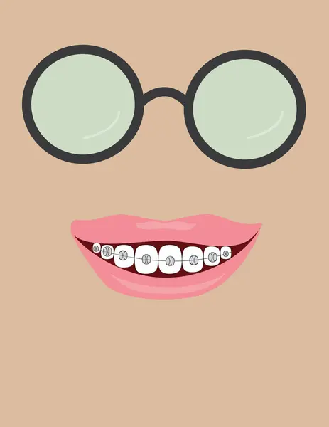 Gözlük takan ve diş teli takan birinin vektör sanatı..