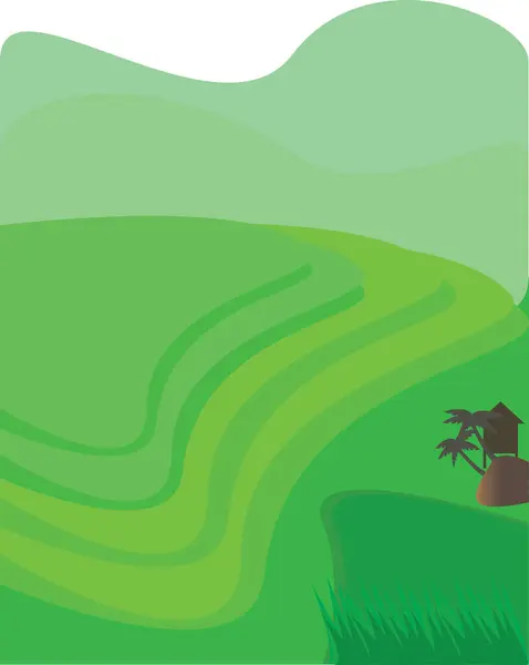 Beyaz arka planı veya gökyüzü olan pirinç teraslarının vektör sanatı.