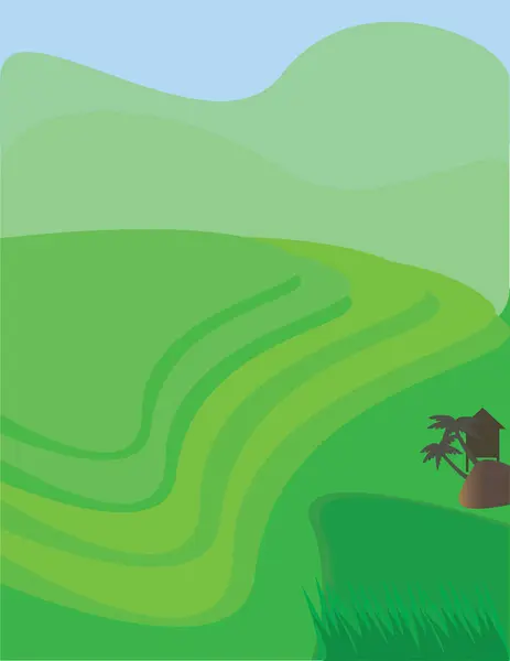 Arkaplanı veya mavi gökyüzü olan pirinç teraslarının vektör sanatı.