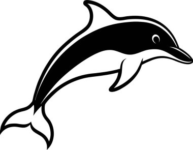 Sıçramanın ortasında bir yunusun dinamik siyah beyaz temsili. Bu görüntü, bu zeki deniz canlılarının enerjik ve zarif doğasını yakalar. Su teması için mükemmeldir..