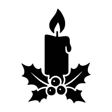 Holly ve böğürtlenli yanan bir mumun siyah silueti