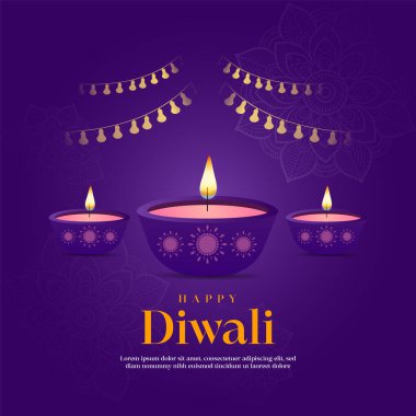 Mutlu diwali dekoratif diya ve çiçek arka planı