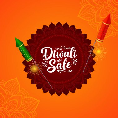 Diwali Sale Banner with Firework and Mandala Design
