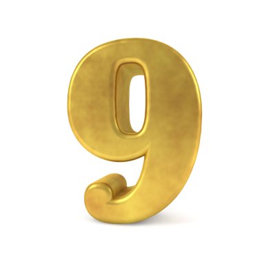 3 boyutlu altın 9 numara. 3B illüstrasyon