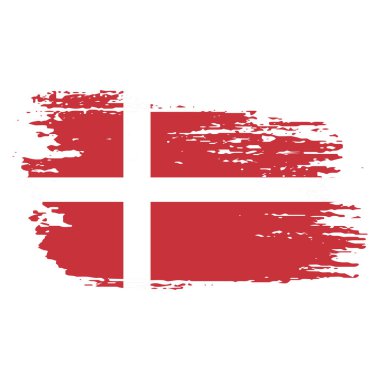 Beyaz Arkaplan Vektör Tasarımı Üzerine Danimarka Bayrağı Fırça Vuruşu. 