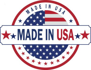 Yıldızlar, çizgiler ve cesur tipografiden oluşan vatansever bir vektör rozeti. Amerikan yapımı ürünleri etiketlemek için mükemmel..