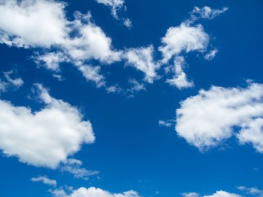 Mavi gökyüzünün beyaz bulutlarla birleştirilmiş tam çerçeve görüntüsü.