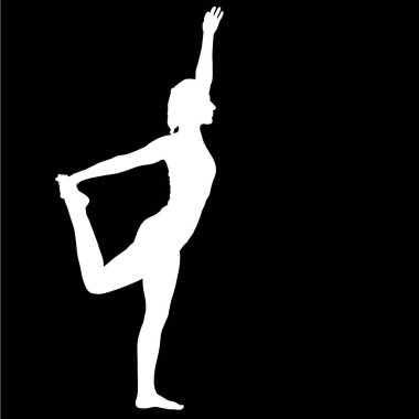 Yoga egzersizi yapan bir kadının olumsuz silueti. Dansçı Natarajasana..