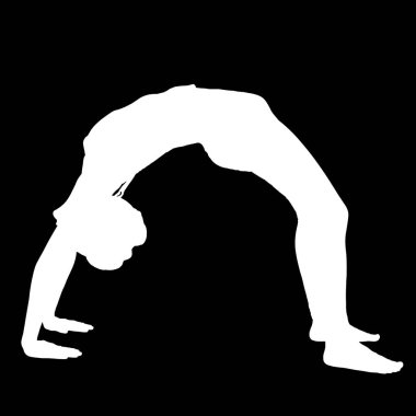 Yoga egzersizi yapan kadın silueti yok. Chakrasana tekerleği tasvir ediyor..