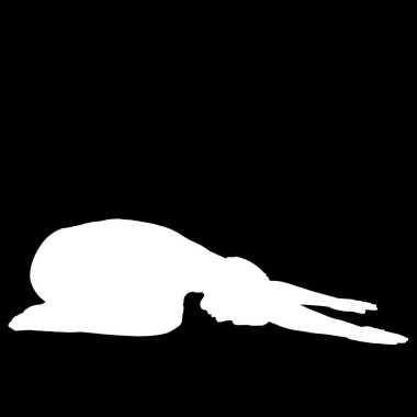 Yoga yapan bir kadının silueti negatif. Çocuğun Poz Garbhasana 'sı..