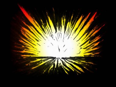 Fırça darbelerinden oluşan arkaplan resmi beyazdan sarıya ve kırmızıdan siyah arkaplana yayılıyor.