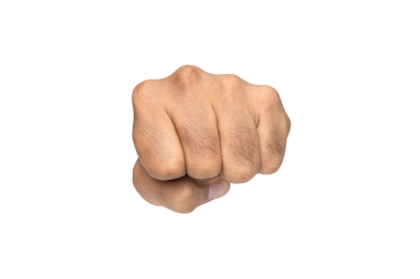 Beyaz arka planda izole edilmiş erkek yumruk hareketi ön görünümü