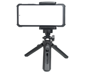 Şeffaf arkaplanda boş ekran telefon yatay duran mini tripod standı