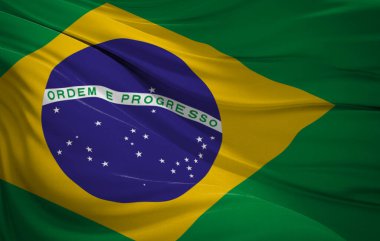 Sallanan Brezilya bayrağının yakın çekimi, vatansever tasarımlar, Bağımsızlık Günü kutlamaları ya da seyahat malzemeleri için mükemmel..