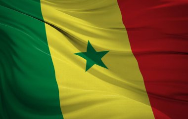 Sallanan Senegal Bayrağına yakın plan, vatansever tasarımlar, Bağımsızlık Günü kutlamaları veya seyahat malzemeleri için mükemmel.