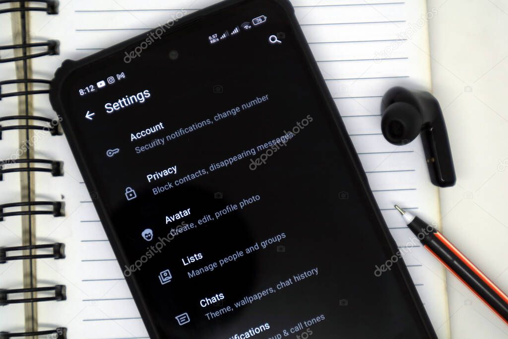 Madiun, Indonesia - September 20, 2025: The settings tab on the WhatsApp application is displayed on an Android smartphone.