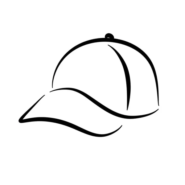 Line art illustration of a baseball cap, simple black outline design suitable for fashion, accessories, and casual style concepts.