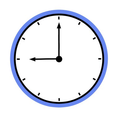 Illustration of nine oclock with a simple blue border. Minimalist design for time, punctuality, and schedule concepts.