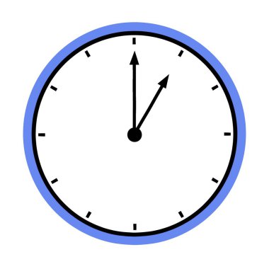 Illustration of one oclock with a simple blue border. Minimalist design for time, punctuality, and schedule concepts.