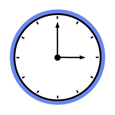 Illustration of three oclock with a simple blue border. Minimalist design for time, punctuality, and schedule concepts.