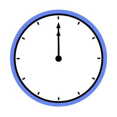 Illustration of twelve oclock with a simple blue border. Minimalist design for time, punctuality, and schedule concepts.