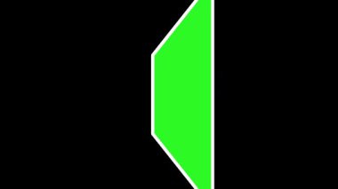 Yeşil ekran merkezli 3 boyutlu dikdörtgen çerçeve. Dikensiz bir döngü içinde siyah bir zemin üzerinde dönen minimum beyaz çizgili panel. Kromakey grafik ögesi.