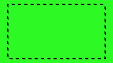 Yeşil ekran arka planında çizgi sınırının hareketli canlandırması. Krom anahtarlama için dikdörtgen makas kesme çerçevesi oluşturan siyah çizgilerin kusursuz döngüsü.