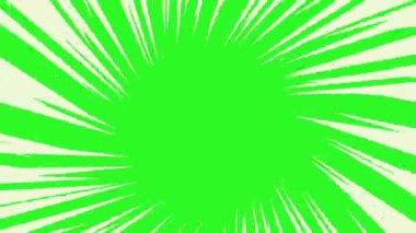 Yeşil ekran arka planında çizgi roman hız çizgileri. Krom anahtarlama için merkeze doğru hareket eden elle çizilmiş radyal eylem çizgilerinin kusursuz döngüsü.