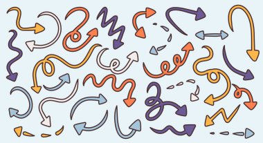 Çoklu renkli oklu el çizimi vektör okları