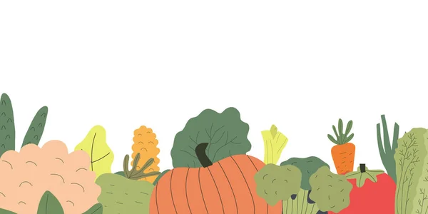 Zdravá Výživa Barevný Web Banner Roztomilou Zeleninou Prázdným Prostorem Barevná — Stockový vektor