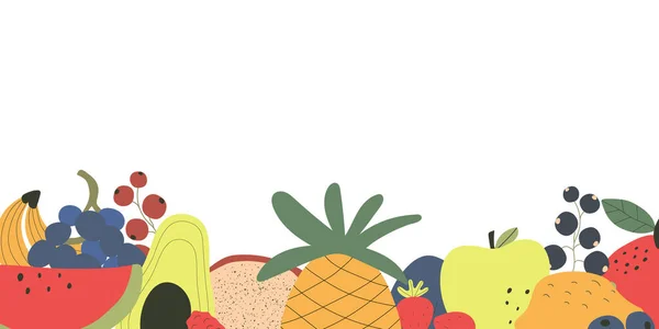 Concept Alimentation Saine Bannière Web Colorée Avec Des Fruits Mignons — Image vectorielle