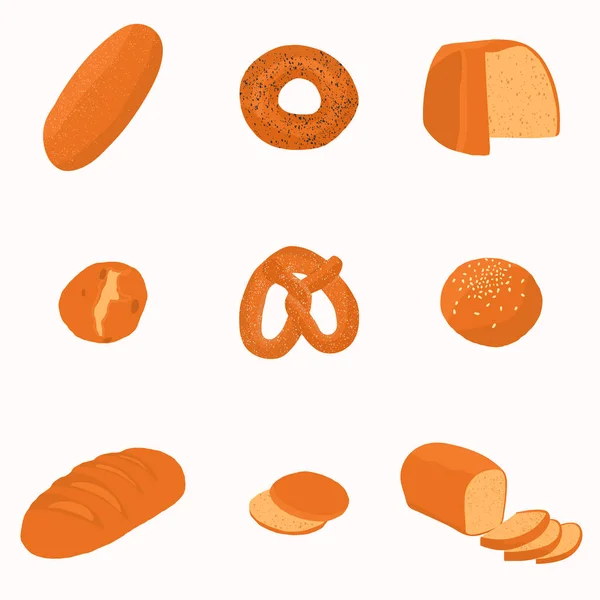 Pastane Ile Koleksiyon Çeşitli Doldurulmuş Ekmek Türleri Ekmek Simit Ekmek — Stok Vektör