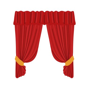 Theater background with open red velvet curtains in retro style and empty space. Vector illustration isolated on white background.