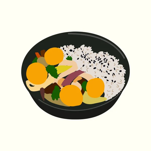 Домашнее Японское Блюдо Рисом Куриными Шариками Овощами Традиционная Японская Кухня — стоковый вектор