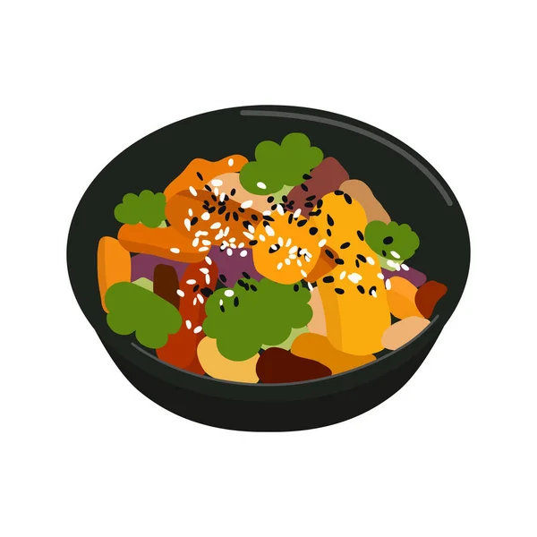 野菜や鶏と自家製の暖かいサラダ 健康食品の概念 白い背景に隔離されたフラットベクトルイラスト — ストックベクタ