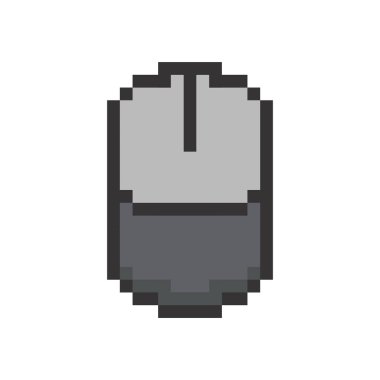 Piksel dizaynlı bilgisayar faresi çizimi. Beyaz arkaplanda izole vektör simgesi