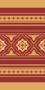 Royal Border Shining Heritage Seamless Pattern Vector Decoration. Golden Silk Weaves on Red Background. Geometric tribal fabrics tiles carpet, vector, illustration detailed ethnic embroidery design.