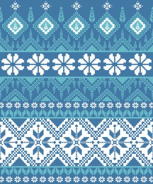 Classic White and Blue Floral Traditional Cross-Stitch Embroidery Pattern Style