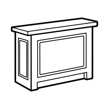 Klasik ahşap bir konsol masasının temiz, taslak tarzı bir görüntüsü, boyama kitabı için mükemmel. Basit tasarımı, çeşitli renkler ve gölgeleme ile yaratıcı özelleştirmelere olanak sağlar..