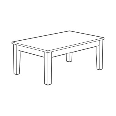 Basit bir dikdörtgen sehpa çizimi, dört ayaklı, boyama kitabı için mükemmel. Bu tasarım kolay renklendirme ve yaratıcı ifade için net bir özet sunar.