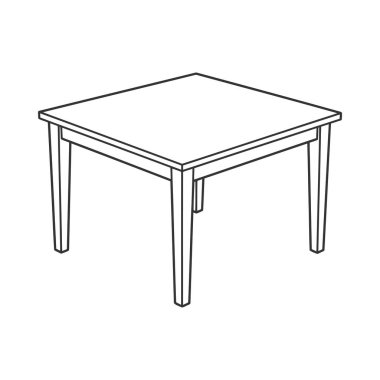 Dört ayaklı basit bir kare tablonun siyah beyaz çizgi çizimi. Çocuklar ve yetişkinler için kendi mobilyalarını boyamak ve kişiselleştirmek mükemmel..