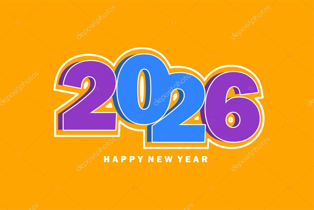 Trendy 2026 year design in vector on yellow background. Creative 2026 typography design, Happy New Year.