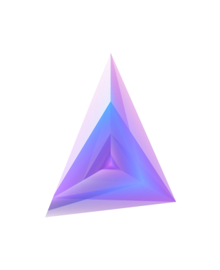 Mor ve mavi tonlarda soyut parlayan prizma şeffaf bir arkaplanda parlak geometrik simetri ile dik yapılmış, rafine dikey hizalama ve ışıltılı ışık katmanı gösteren.