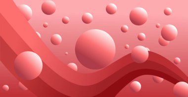 Red abstract background, Red balls underwater. Vector design illustration.