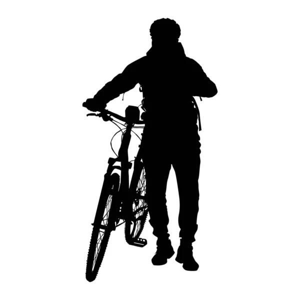 Silhouette Cyclist Bicycle Isolated White Background Man Sports Uniform Safety — Stock Vector