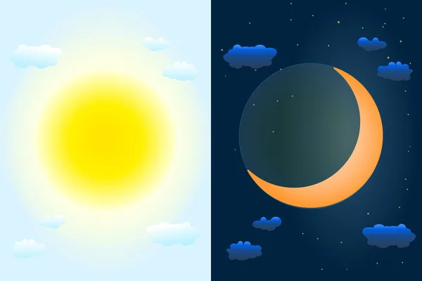 Day Night Sky Sun Moon Vernal Autumnal Equinox Day Concept — Stock Vector