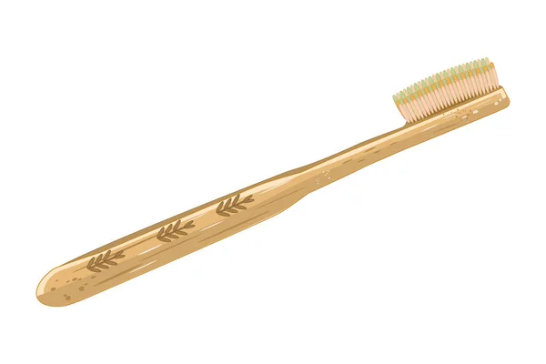 Бамбуковая Зубная Щетка Выделена Белом Фоне Иконка Деревянной Зубной Щетки — стоковый вектор